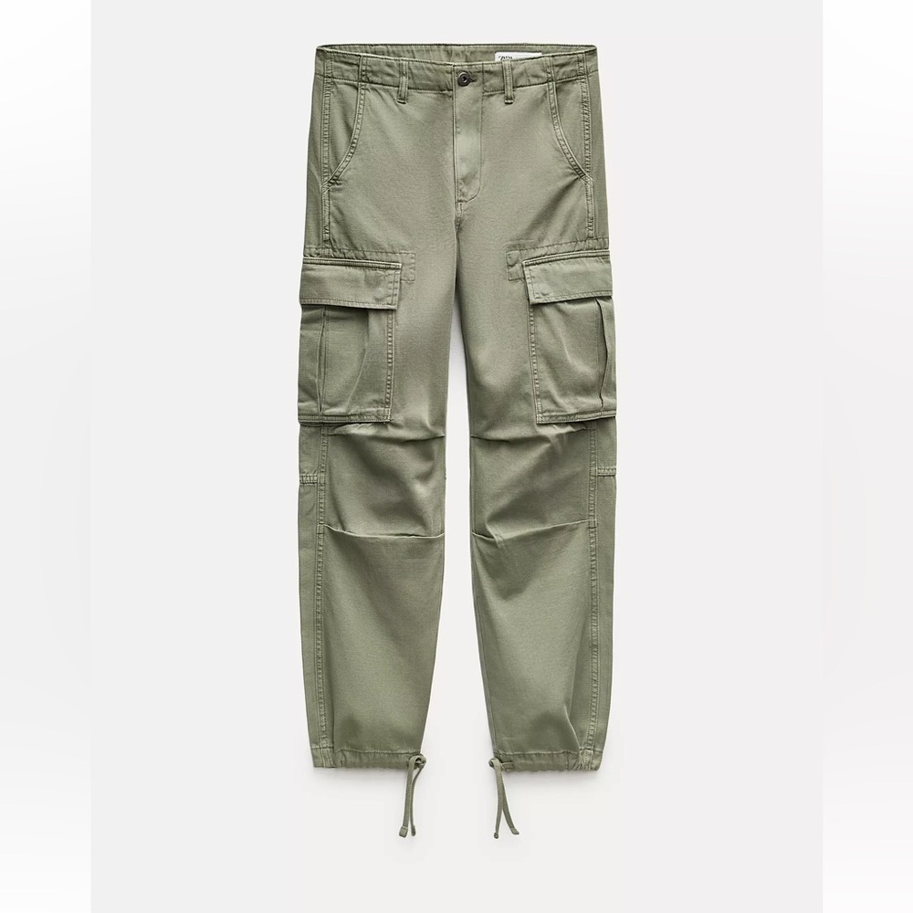 Zara Women’s Green Cargo Jeans with Adjustable Bottom
